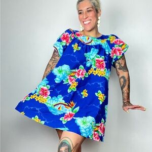 HILO HATTIE 70’s 70s 80’s 80s Vintage Retro Mini Rainbow Floral Hawaiian Dress M